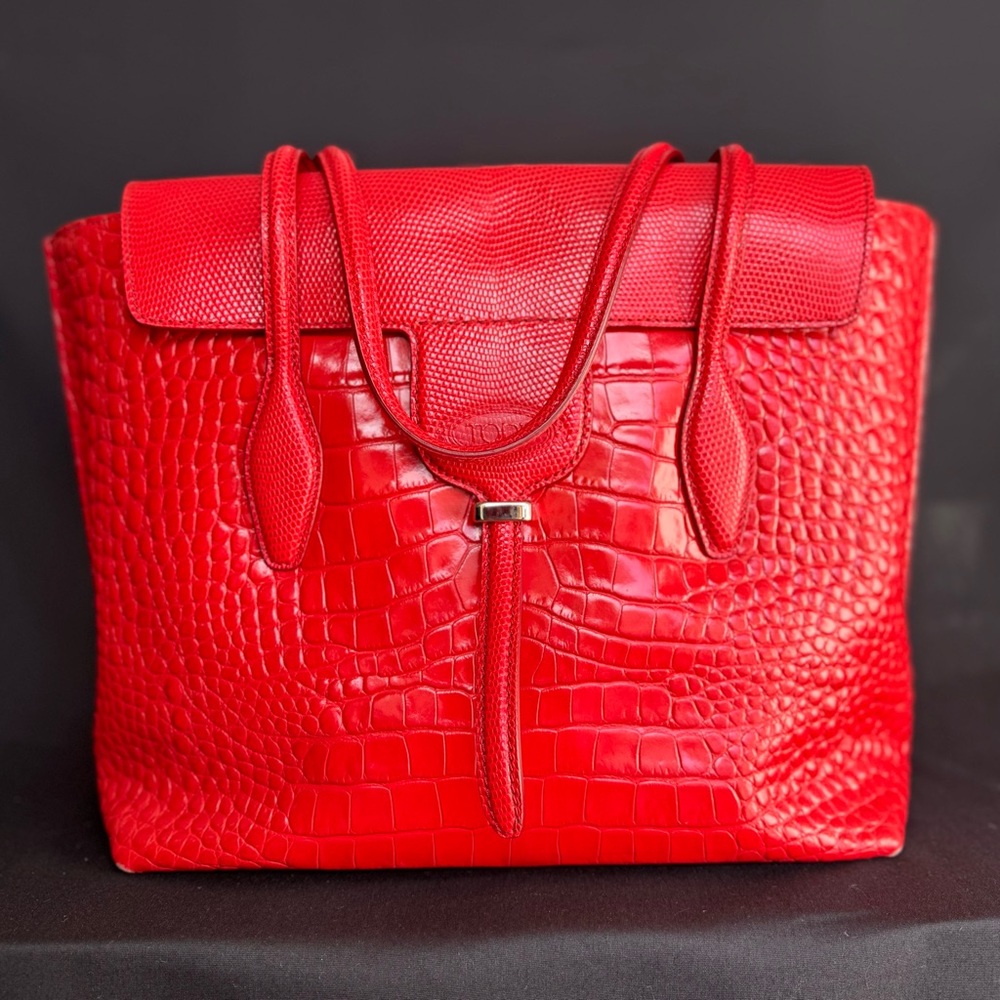 Tod's Red Crocodile-Print Shoulder Bag